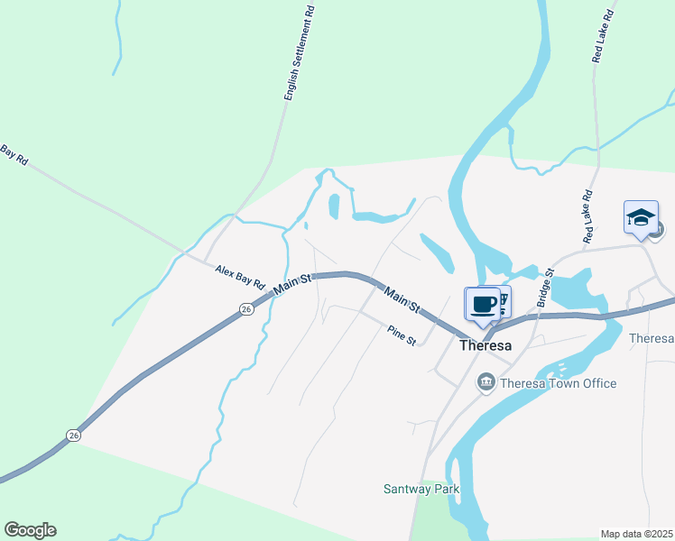 map of restaurants, bars, coffee shops, grocery stores, and more near 109 Highland Avenue in Theresa