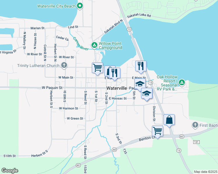 map of restaurants, bars, coffee shops, grocery stores, and more near in Waterville
