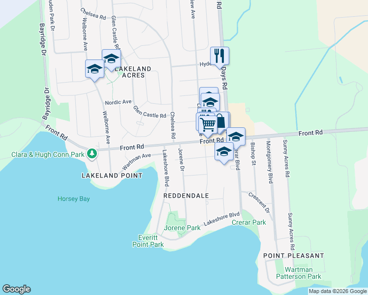 map of restaurants, bars, coffee shops, grocery stores, and more near 122 Chelsea Road in Kingston