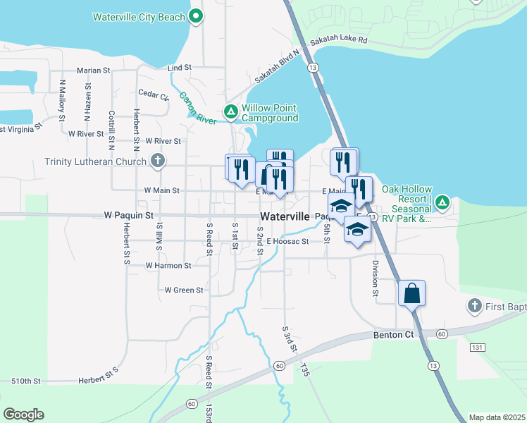 map of restaurants, bars, coffee shops, grocery stores, and more near in Waterville