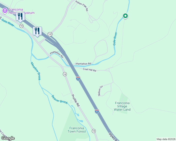 map of restaurants, bars, coffee shops, grocery stores, and more near 128 Coal Hill Road in Franconia
