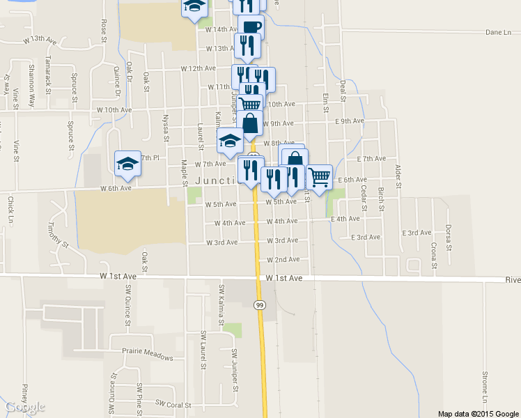 map of restaurants, bars, coffee shops, grocery stores, and more near 490 Ivy St in Junction City