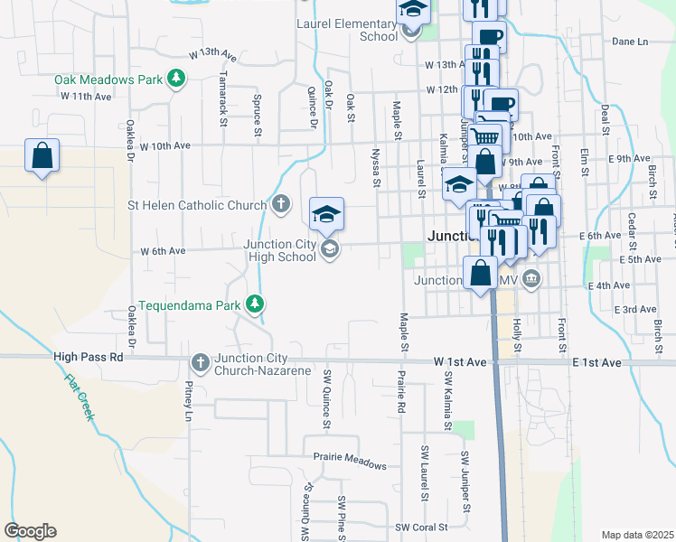 map of restaurants, bars, coffee shops, grocery stores, and more near 1135 West 6th Avenue in Junction City