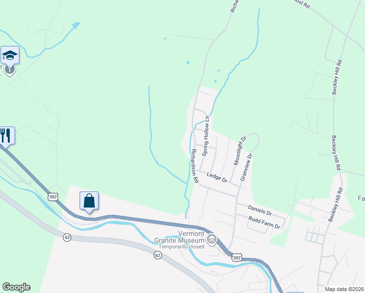 map of restaurants, bars, coffee shops, grocery stores, and more near 120 Richardson Road in Barre