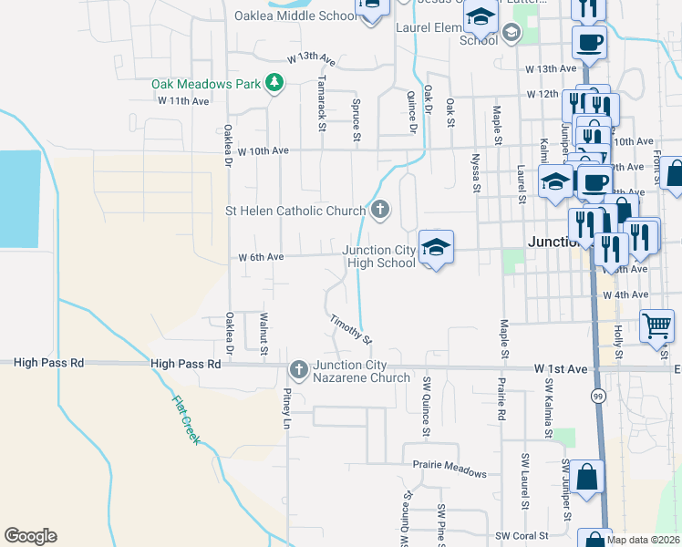 map of restaurants, bars, coffee shops, grocery stores, and more near 540 Timothy Street in Junction City