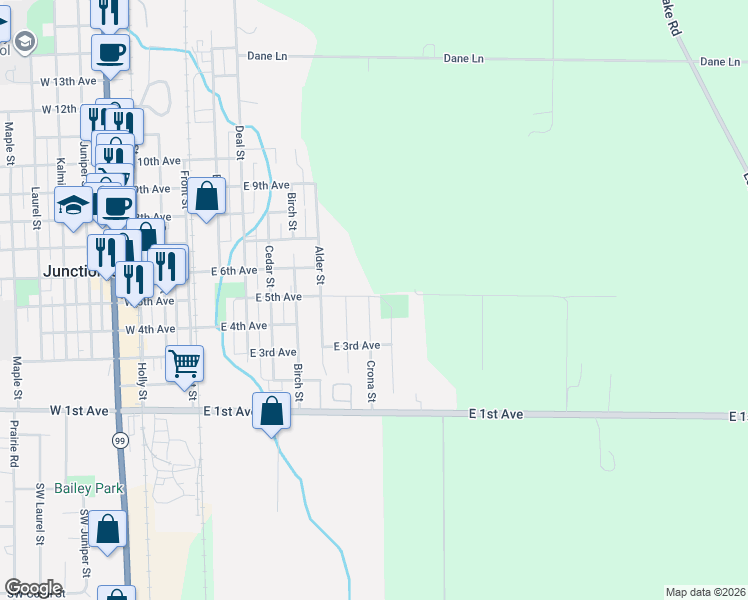 map of restaurants, bars, coffee shops, grocery stores, and more near 480 Crona Street in Junction City