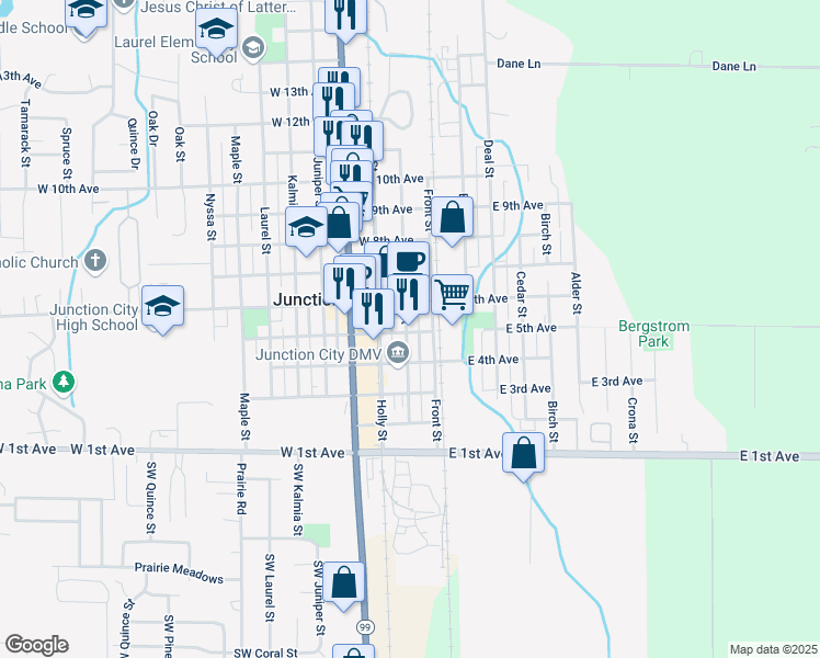 map of restaurants, bars, coffee shops, grocery stores, and more near 512 Greenwood Street in Junction City