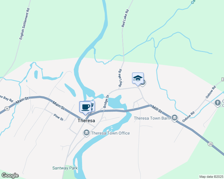 map of restaurants, bars, coffee shops, grocery stores, and more near 109 Bridge St in Theresa