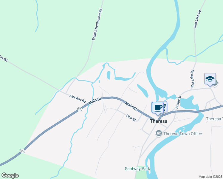 map of restaurants, bars, coffee shops, grocery stores, and more near 109 Highland Avenue in Theresa