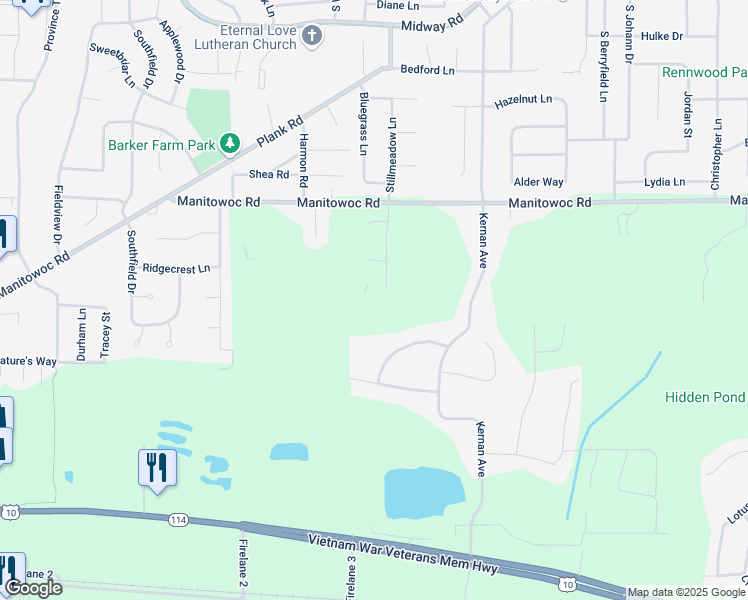 map of restaurants, bars, coffee shops, grocery stores, and more near 1063 Stillmeadow Lane in Menasha