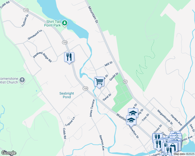 map of restaurants, bars, coffee shops, grocery stores, and more near 14 Mount Battie Street in Camden