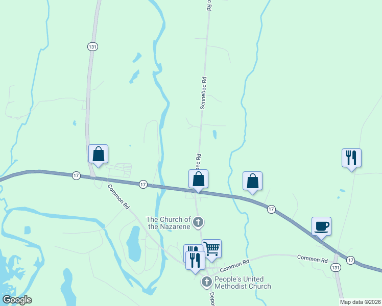 map of restaurants, bars, coffee shops, grocery stores, and more near 90 Sennebec Road in Union