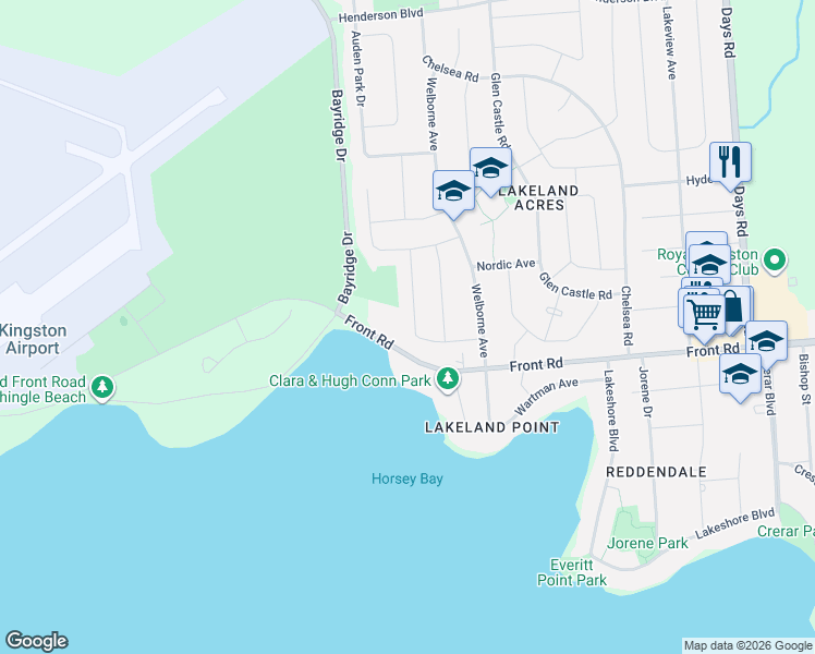 map of restaurants, bars, coffee shops, grocery stores, and more near 899 Percy Crescent in Kingston