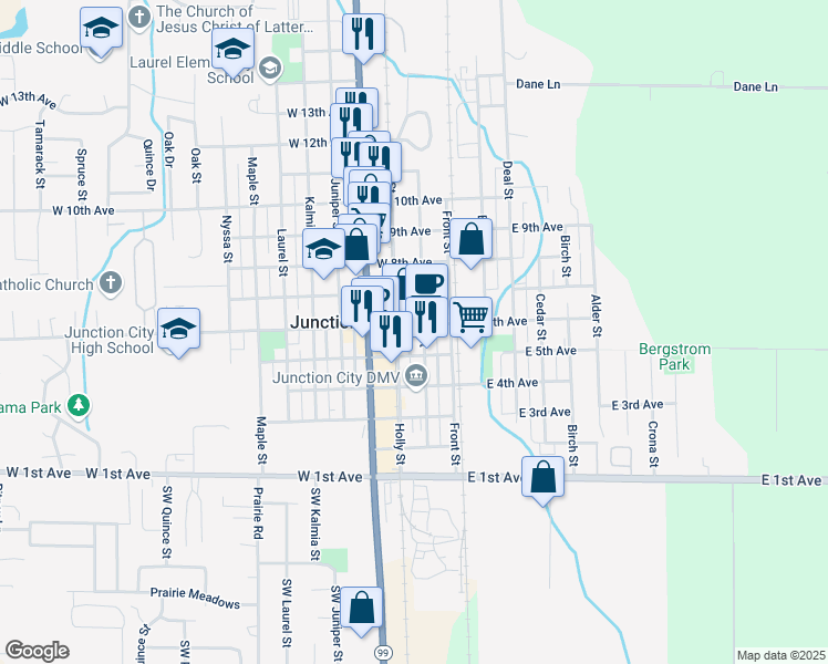 map of restaurants, bars, coffee shops, grocery stores, and more near 512 Greenwood Street in Junction City