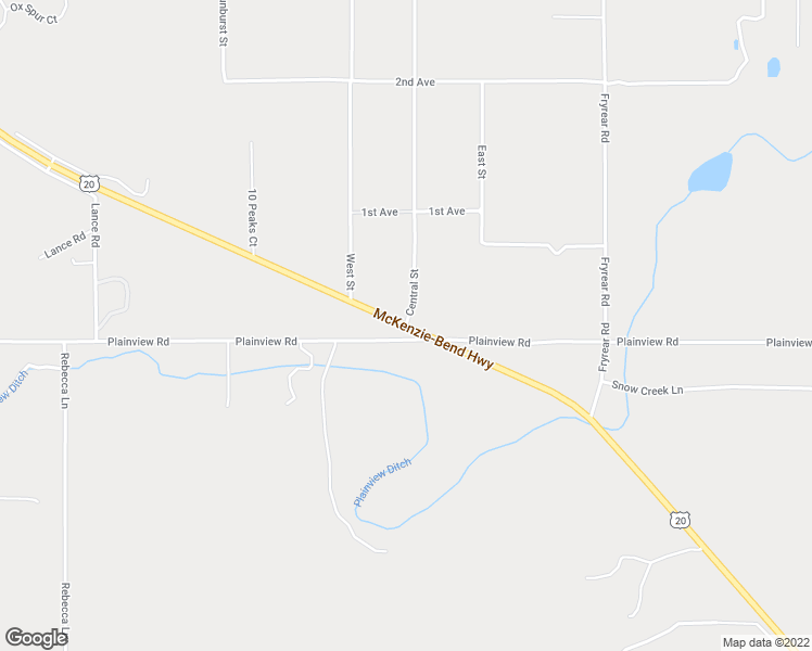 map of restaurants, bars, coffee shops, grocery stores, and more near U.S. Route 20 in Nebraska & Central St in Bend