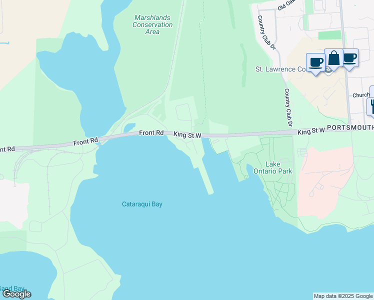 map of restaurants, bars, coffee shops, grocery stores, and more near 1098 King Street West in Kingston