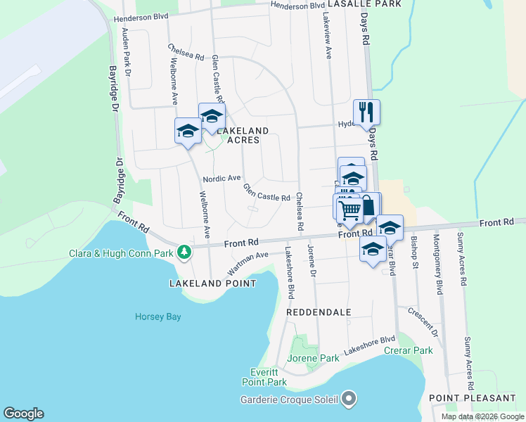 map of restaurants, bars, coffee shops, grocery stores, and more near 140 Falkirk Terrace in Kingston