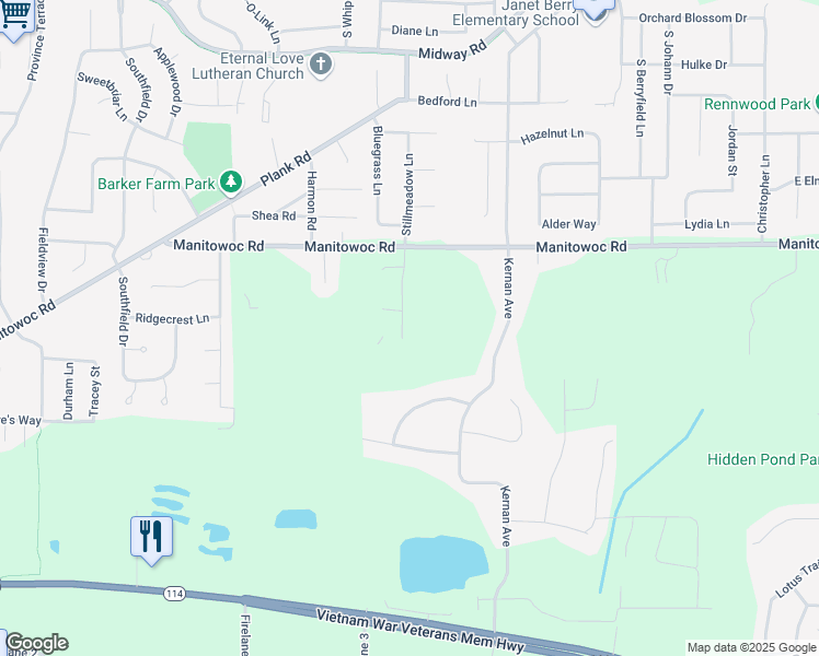 map of restaurants, bars, coffee shops, grocery stores, and more near 1083 Stillmeadow Lane in Menasha