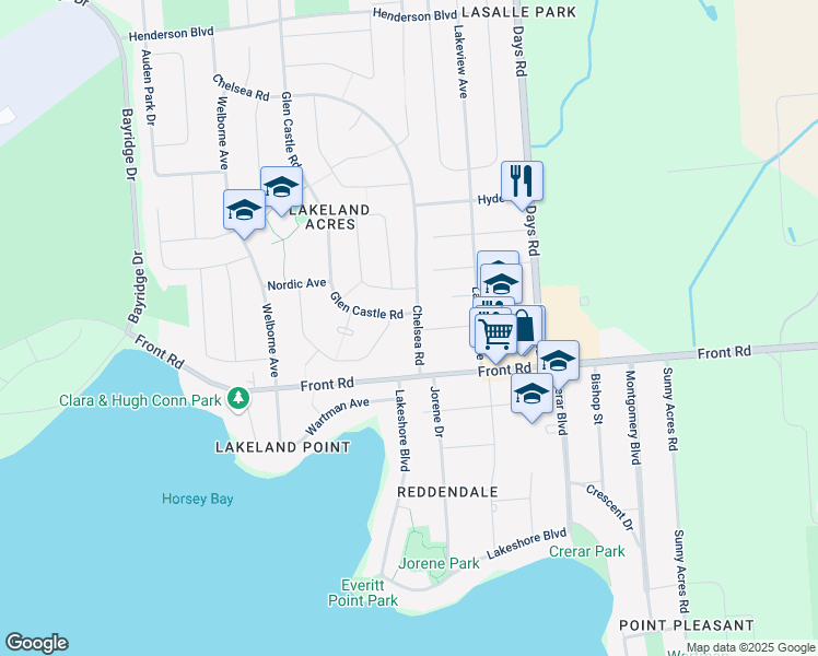 map of restaurants, bars, coffee shops, grocery stores, and more near 147 Chelsea Road in Kingston