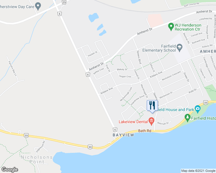 map of restaurants, bars, coffee shops, grocery stores, and more near 119 Champagne Crescent in Bath