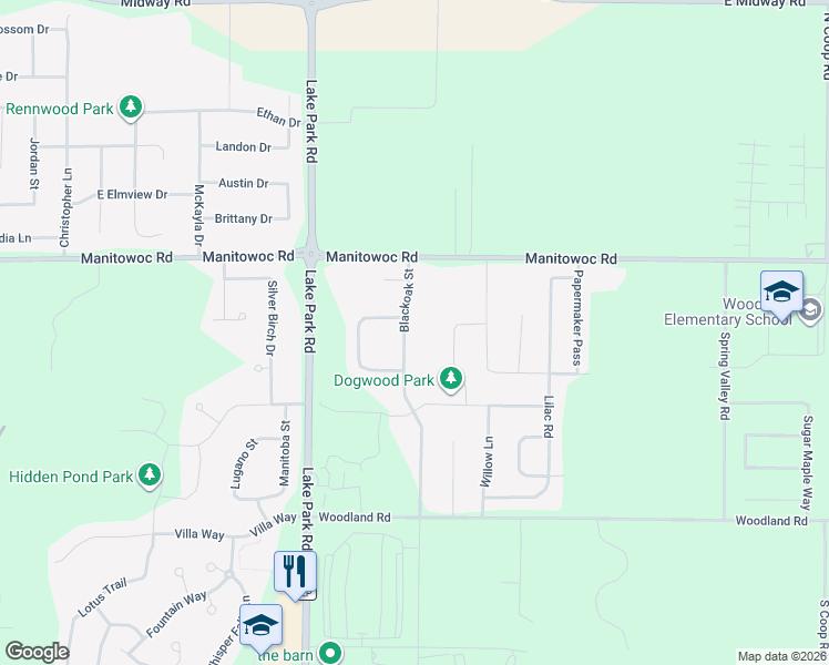 map of restaurants, bars, coffee shops, grocery stores, and more near N9052 Blackoak Street in Menasha