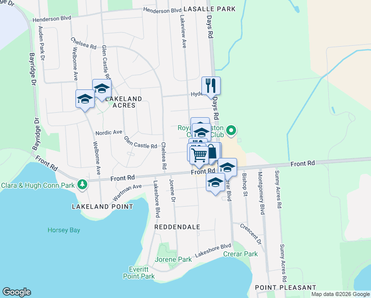 map of restaurants, bars, coffee shops, grocery stores, and more near 44 Cranbrook Street in Kingston