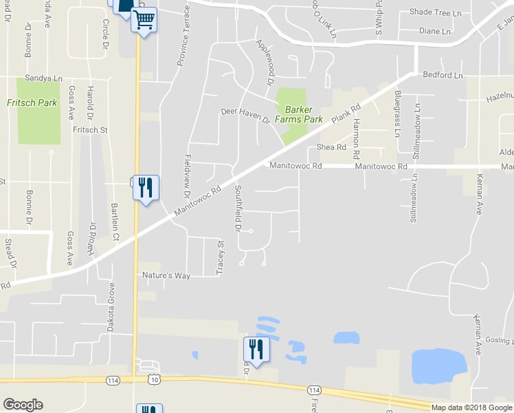 map of restaurants, bars, coffee shops, grocery stores, and more near 2098 Ridgecrest Lane in Menasha