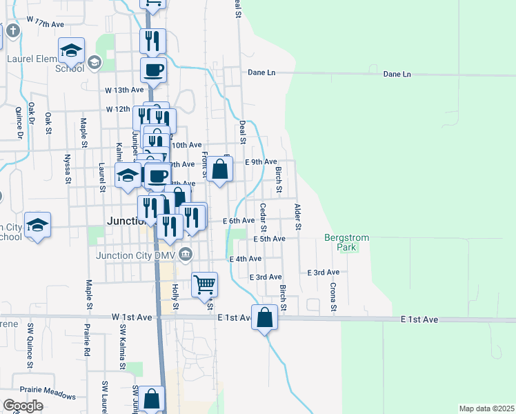 map of restaurants, bars, coffee shops, grocery stores, and more near 675 Cedar Street in Junction City