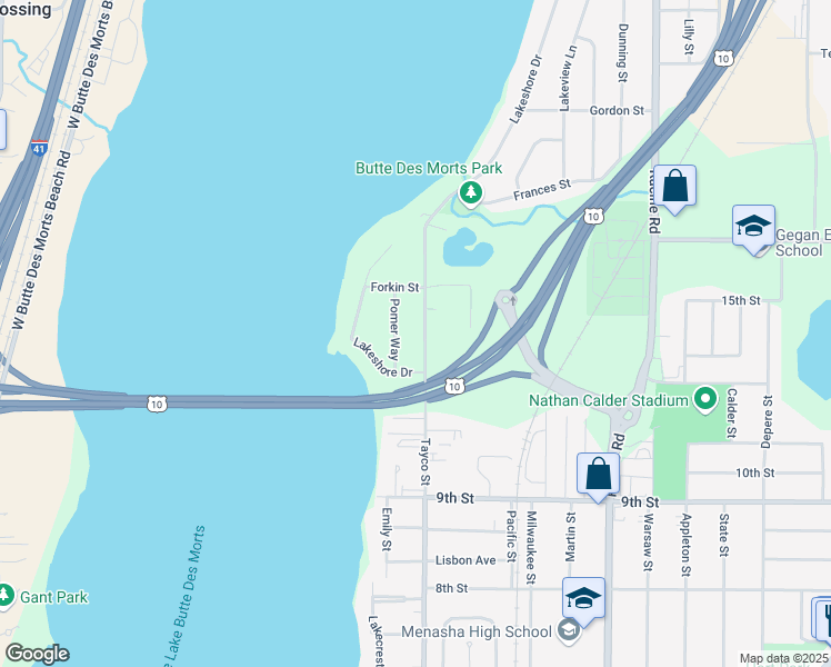 map of restaurants, bars, coffee shops, grocery stores, and more near 1108 Tayco St in Menasha