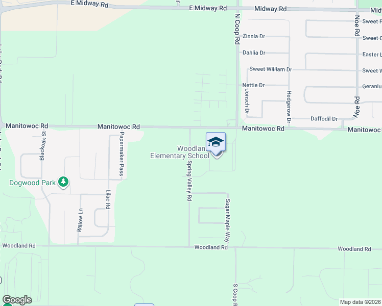 map of restaurants, bars, coffee shops, grocery stores, and more near 9052 Spring Valley Road in Menasha