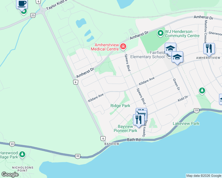 map of restaurants, bars, coffee shops, grocery stores, and more near 189 Kildare Avenue in Loyalist