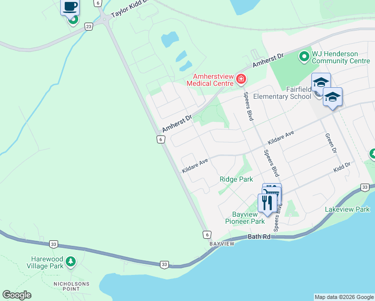map of restaurants, bars, coffee shops, grocery stores, and more near in Lennox and Addington County