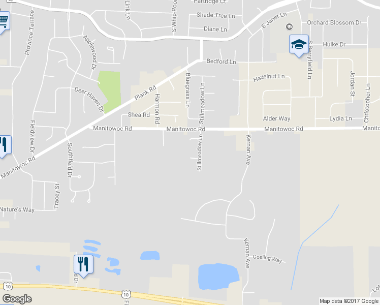 map of restaurants, bars, coffee shops, grocery stores, and more near 2314 Bittersweet Court in Menasha