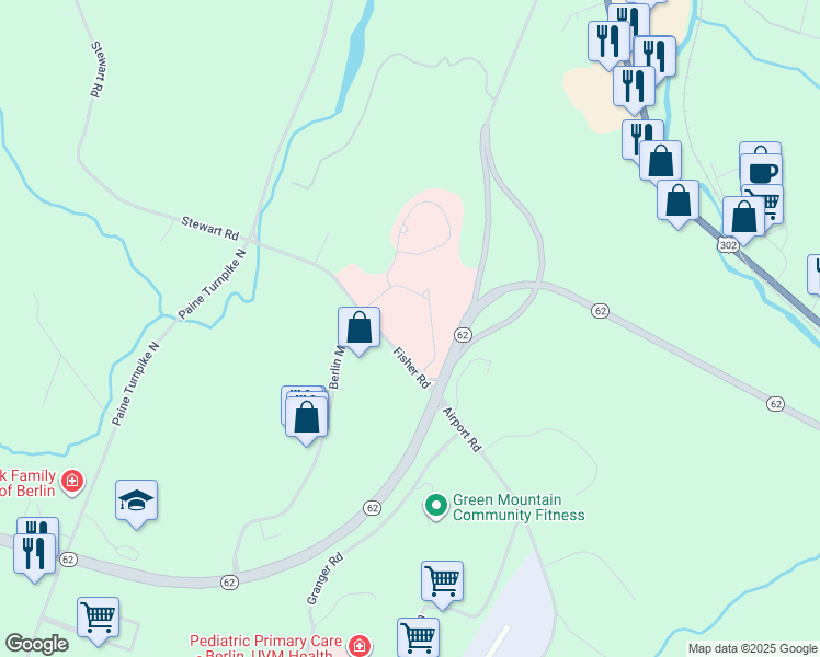 map of restaurants, bars, coffee shops, grocery stores, and more near 130 Fisher Road in Berlin