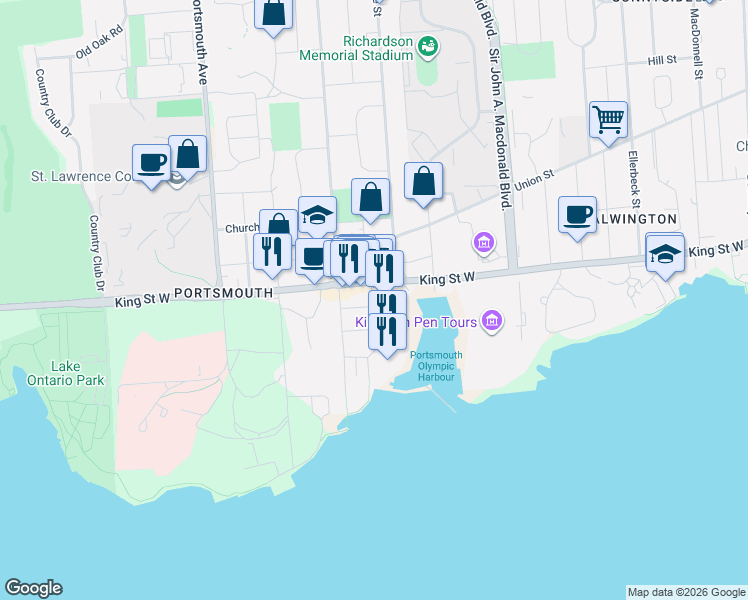 map of restaurants, bars, coffee shops, grocery stores, and more near in Kingston