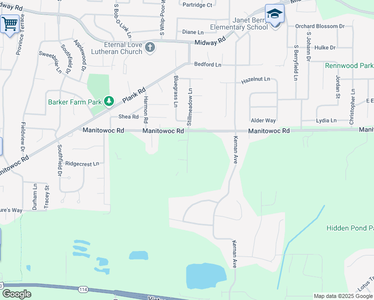 map of restaurants, bars, coffee shops, grocery stores, and more near 2314 Bittersweet Court in Menasha