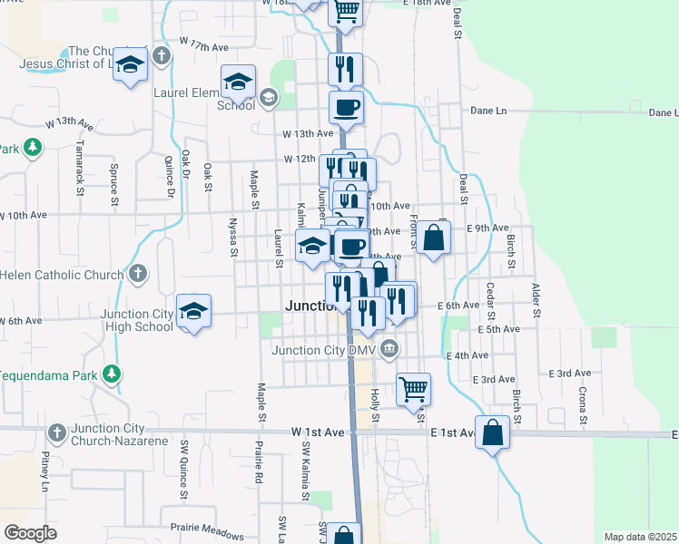 map of restaurants, bars, coffee shops, grocery stores, and more near in Junction City