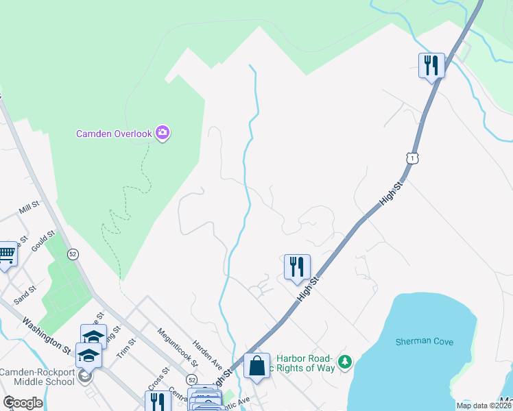 map of restaurants, bars, coffee shops, grocery stores, and more near 8 Timber Cliffe Drive in Camden