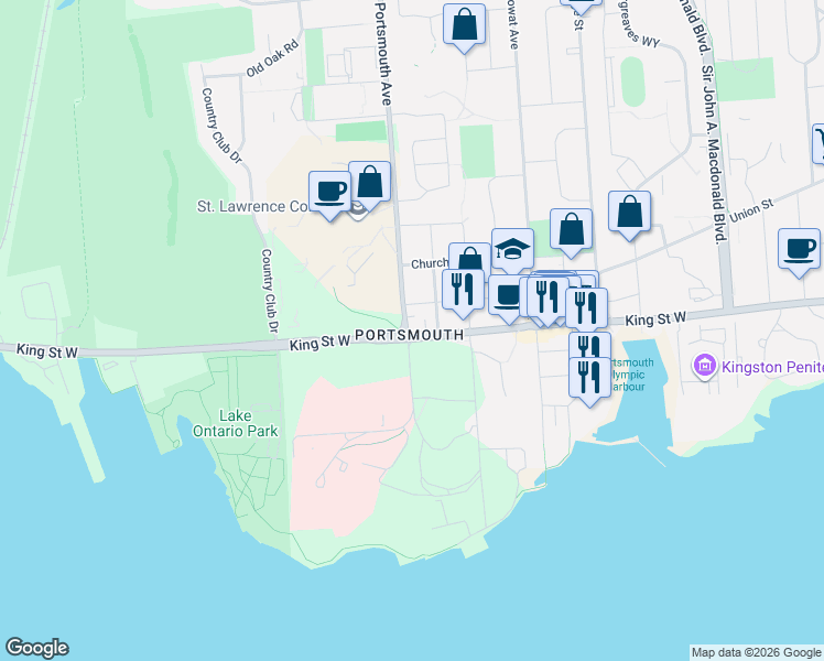 map of restaurants, bars, coffee shops, grocery stores, and more near 9 Portsmouth Avenue in Kingston