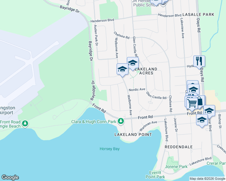 map of restaurants, bars, coffee shops, grocery stores, and more near 920 Percy Crescent in Kingston