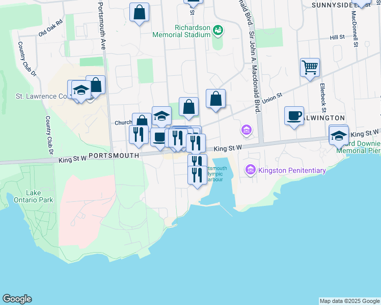 map of restaurants, bars, coffee shops, grocery stores, and more near in Kingston