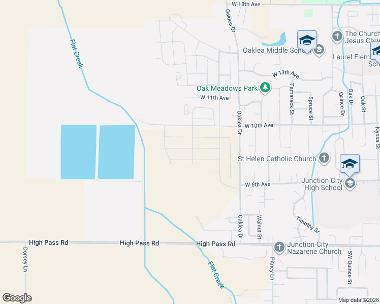 map of restaurants, bars, coffee shops, grocery stores, and more near 94262 Oaklea Drive in Junction City