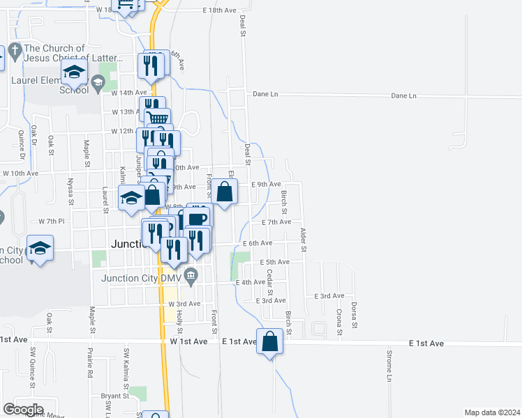 map of restaurants, bars, coffee shops, grocery stores, and more near 865 Deal Place in Junction City