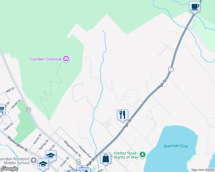 map of restaurants, bars, coffee shops, grocery stores, and more near 8 Timber Cliffe Drive in Camden