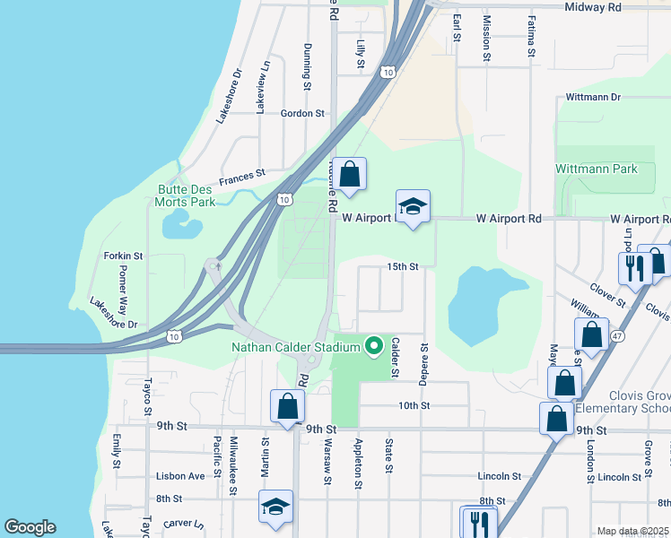 map of restaurants, bars, coffee shops, grocery stores, and more near 1170 Racine Road in Menasha