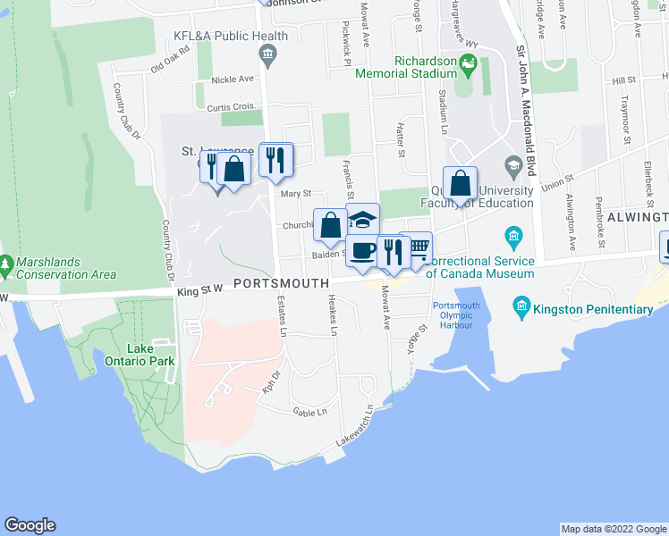 map of restaurants, bars, coffee shops, grocery stores, and more near 15 McDonald Avenue in Kingston