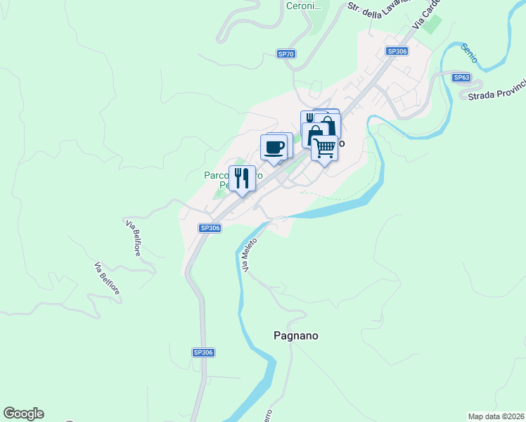 map of restaurants, bars, coffee shops, grocery stores, and more near 10 Via della Peschiera in Casola Valsenio