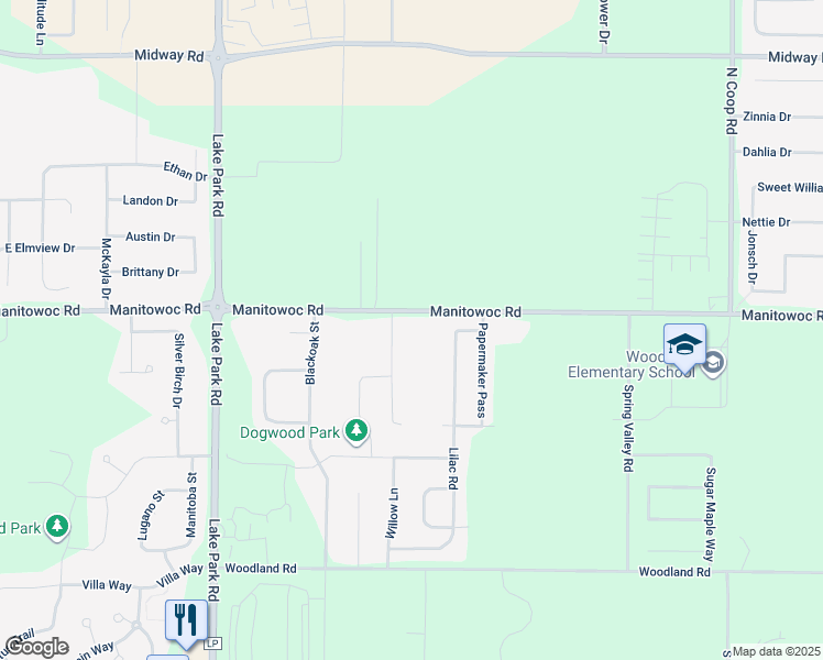 map of restaurants, bars, coffee shops, grocery stores, and more near W6345 Manitowoc Road in Menasha