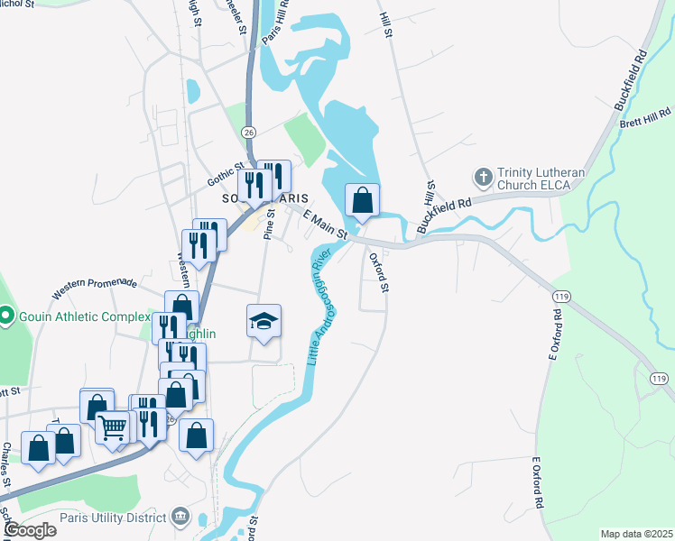 map of restaurants, bars, coffee shops, grocery stores, and more near 39 East Main Street in Paris