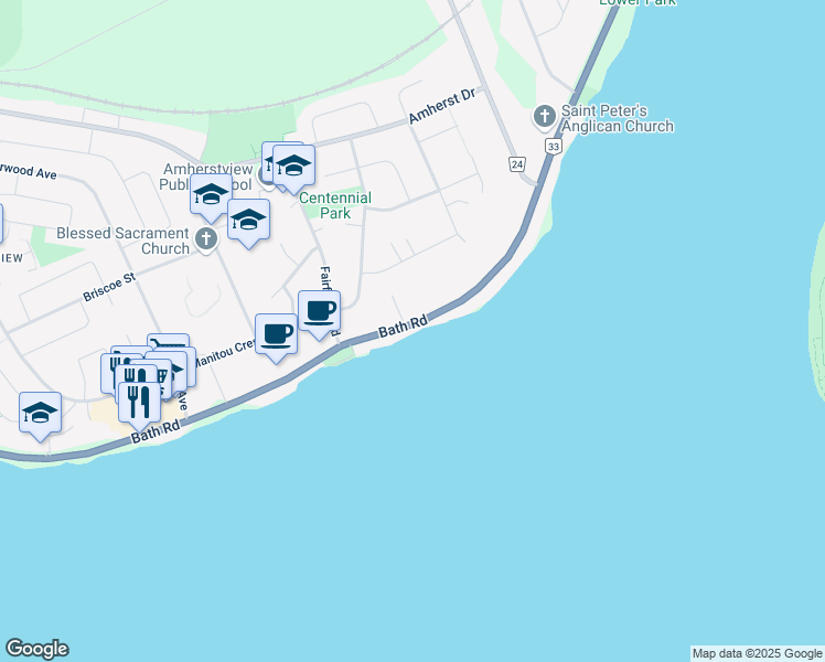 map of restaurants, bars, coffee shops, grocery stores, and more near in Lennox and Addington County